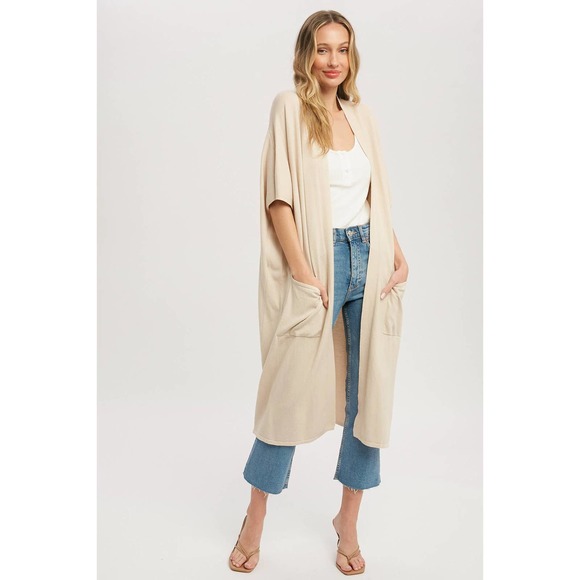 Soft Yarn Oversized 3/4 Sleeve Cardigan Ivory Pockets 3/4 sleeves oversized - Picture 1 of 5